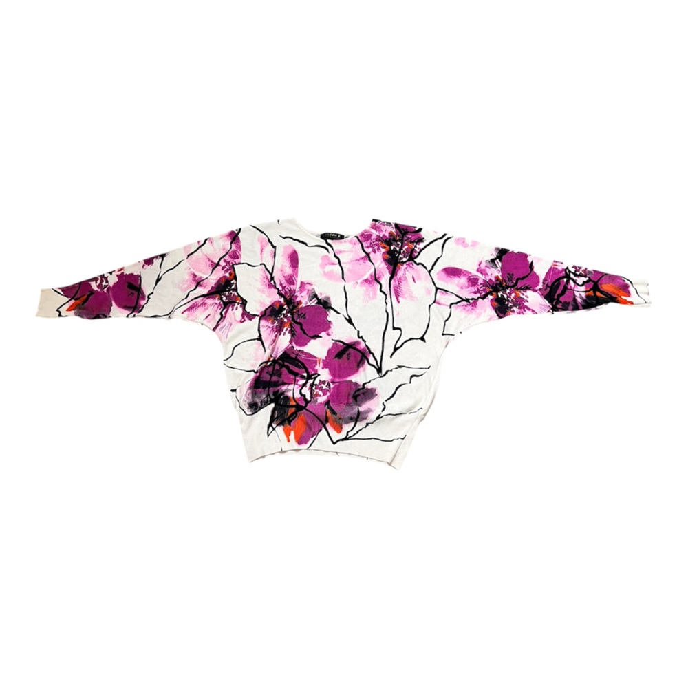 Joseph A Abstract Floral Sweater Womens Deep Purple/Pink/Black/White - Picture 5 of 13